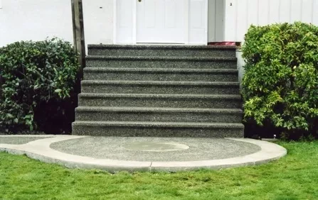 Exposed aggregate entrance steps and curved landing